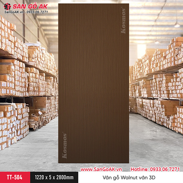 Tấm ốp than tre Kosmos vân gỗ walnut gân 3D TT-504